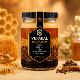 5'Lİ ARI ÜRÜNLERİ KARIŞIMI ( BAL - POLEN - ARI EKMEĞİ (PERGA ) - SIVI PROPOLİS - ARI SÜTÜ ) -  NET 850 gr
